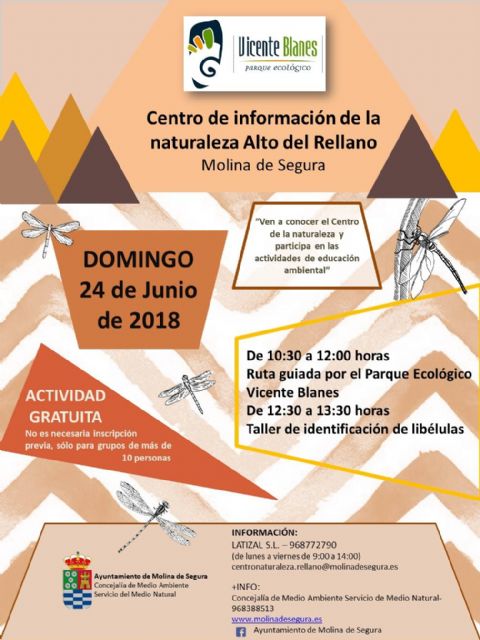 El Centro de Información de la Naturaleza Alto del Rellano de Molina de Segura organiza un taller de libélulas el domingo 24 de junio