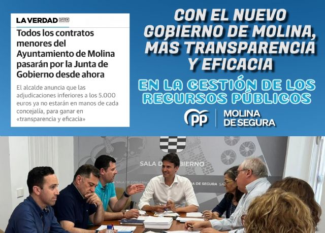 El PP destaca que el nuevo Gobierno de Molina de Segura mejora la transparencia y eficacia en la gestión de los recursos públicos