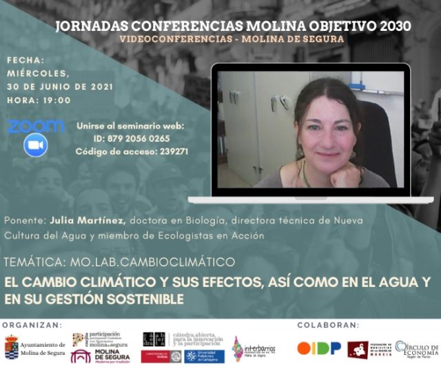 Julia Martínez ofrece una videoconferencia el miércoles 30 de junio, dentro de las III Jornadas online Molina Objetivo 2030