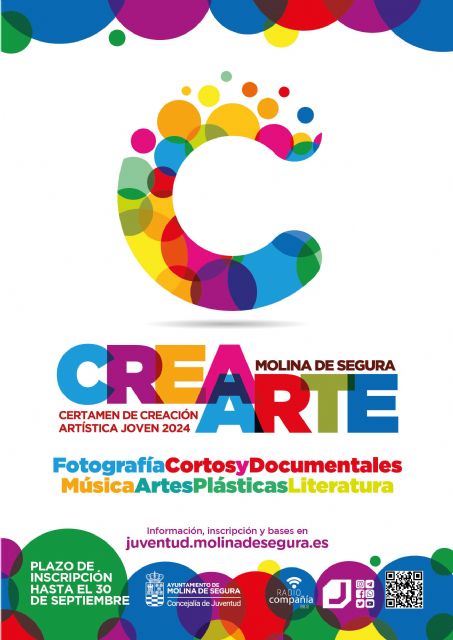 La Concejalía de Juventud de Molina de Segura convoca la octava edición del Certamen de Creación Artística Joven CREARTE 2024