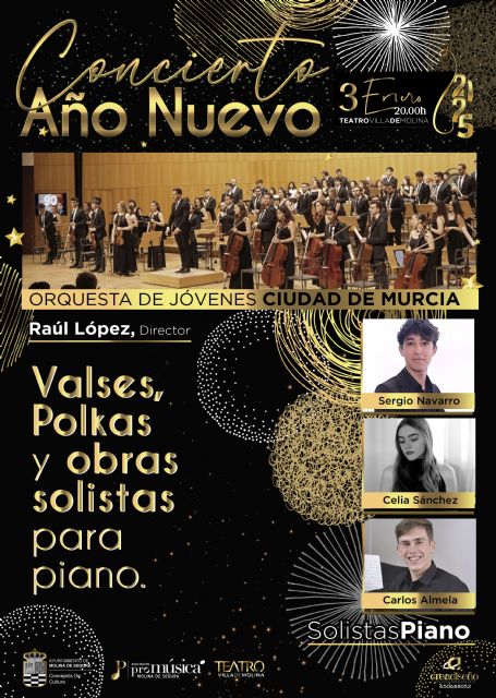 La Orquesta de Jóvenes Ciudad de Murcia, junto a tres solistas de piano, ofrecen hoy viernes en el Teatro Villa de Molina el gran Concierto de Año Nuevo