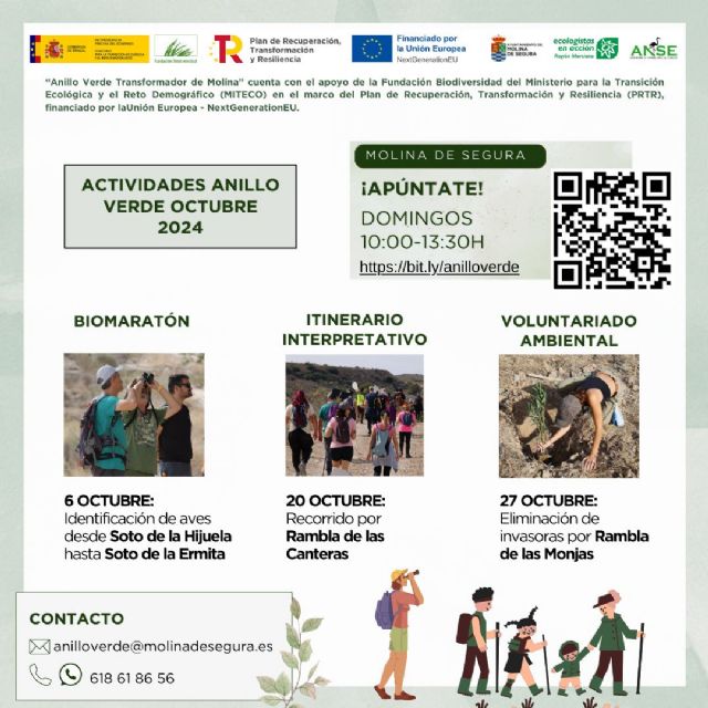 El proyecto Anillo Verde organiza para el mes de octubre itinerarios interpretativos, voluntariado ambiental y actividades de ciencia ciudadana destinadas a toda la población de Molina de Segura