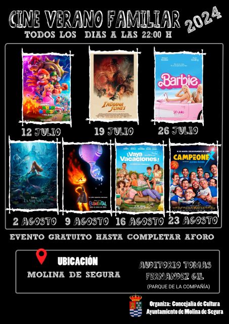 El ciclo Cine de Verano Familiar 2024 arranca en Molina de Segura el viernes 12 de julio