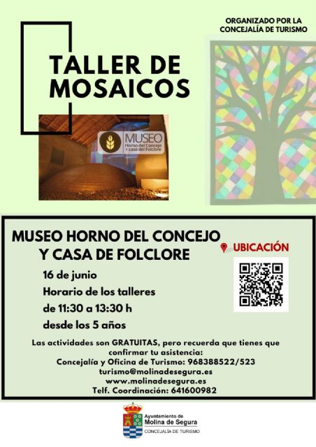 La Concejalía de Turismo organiza un taller de mosaicos el domingo 16 de junio en el Museo Horno del Concejo y Casa del Folclore de Molina de Segura