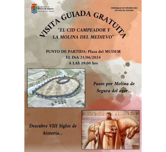 La Concejalía de Turismo de Molina de Segura organiza la visita guiada gratuita EL CID CAMPEADOR Y LA MOLINA DEL MEDIEVO el viernes 21 de junio