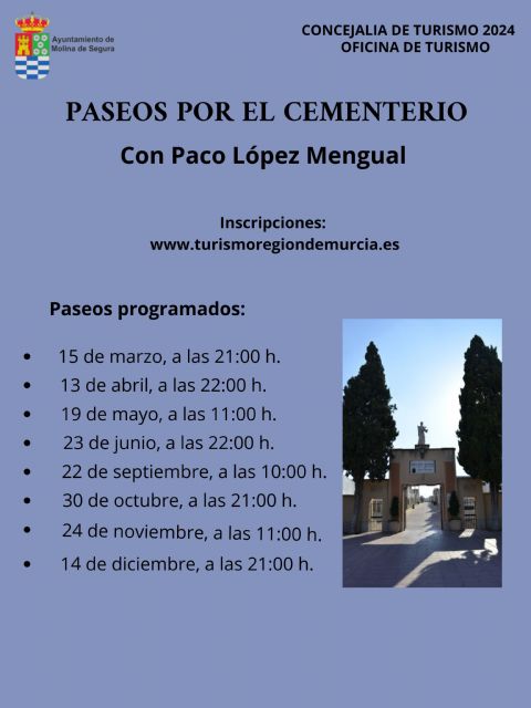 La Concejalía de Turismo organiza el próximo Paseo por el Cementerio de Molina de Segura el domingo 22 de septiembre