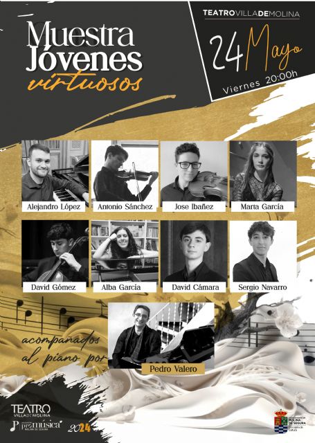 Muestra de Jóvenes Virtuosos, acompañados al piano por Pedro Valero, el viernes 24 de mayo, en el Teatro Villa de Molina