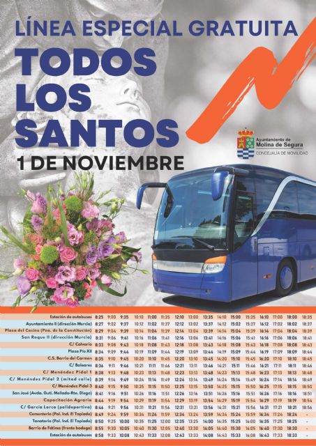 El Ayuntamiento ofrece a la ciudadanía de Molina de Segura un servicio especial de transporte urbano gratuito hacia el Cementerio Municipal con motivo de la Festividad de Todos los Santos 2024